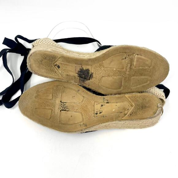 ERIC MICHAEL Black Lace Up Sequin Embroidered Espadrilles Wedges - Picture 3 of 9